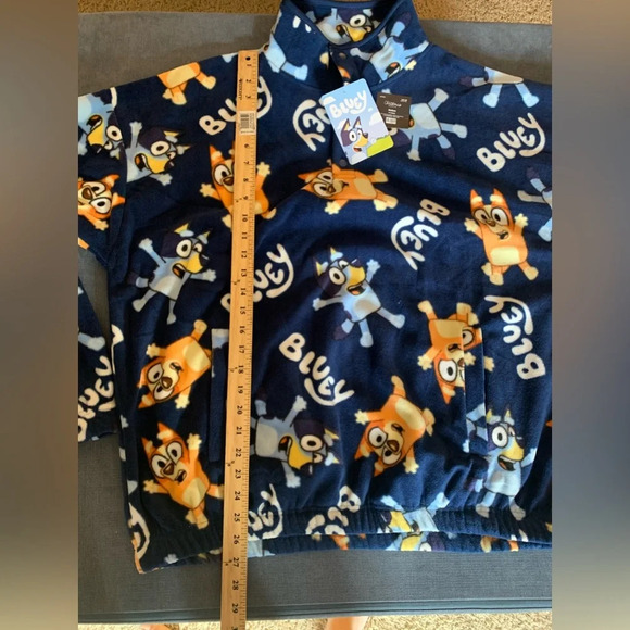 Adult Bluey & Bingo Blue & Orange Fleece Long Sleeve 3/4 Button Pull Over Sz M - Picture 8 of 9